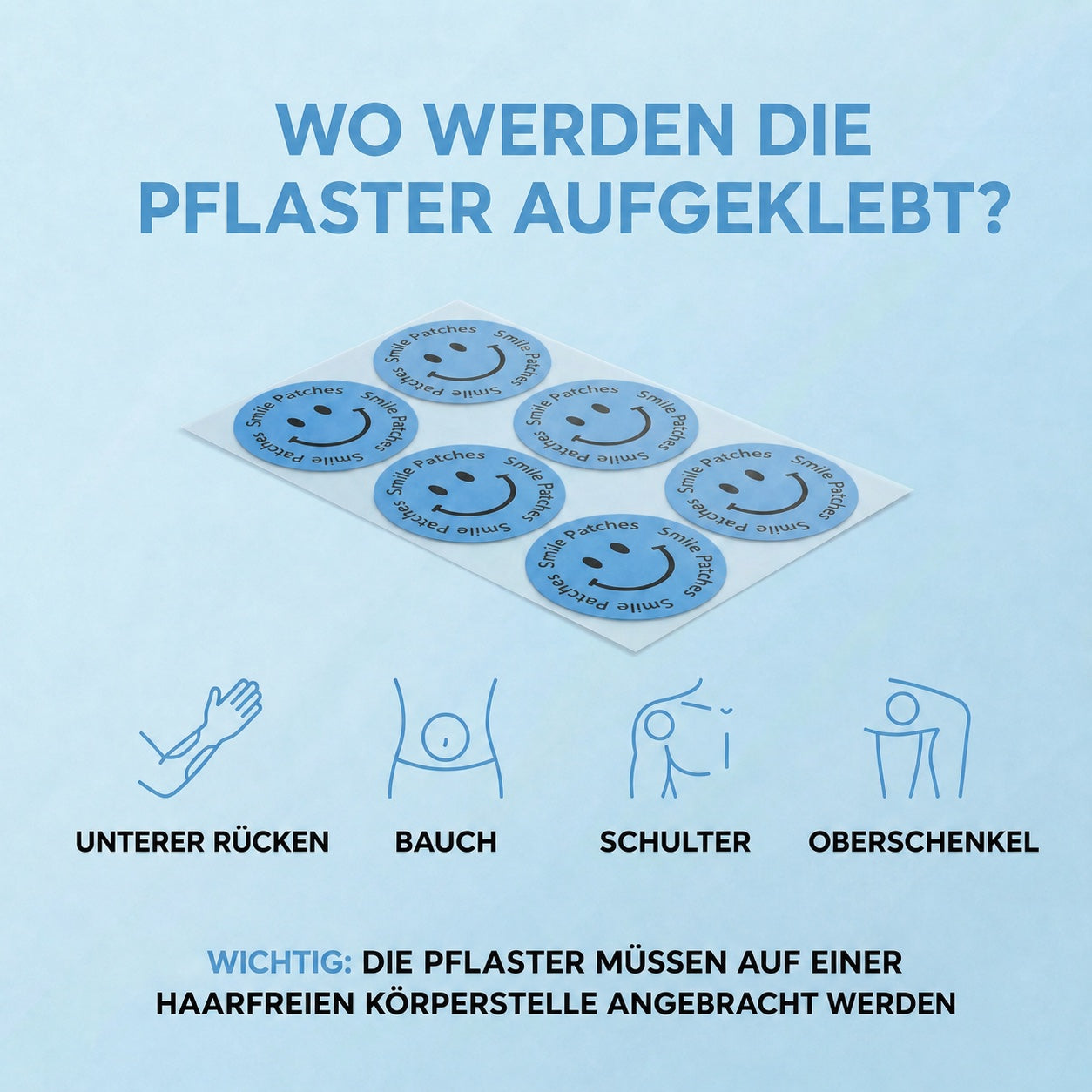 Wo werden die Pflaster aufgeklebt?