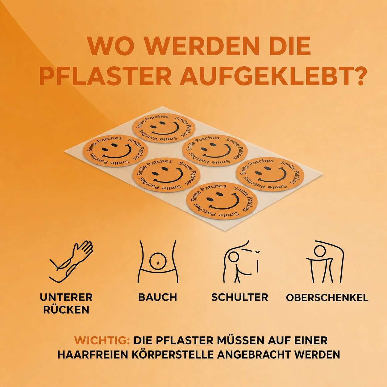 Wo werden die Pflaster aufgeklebt?